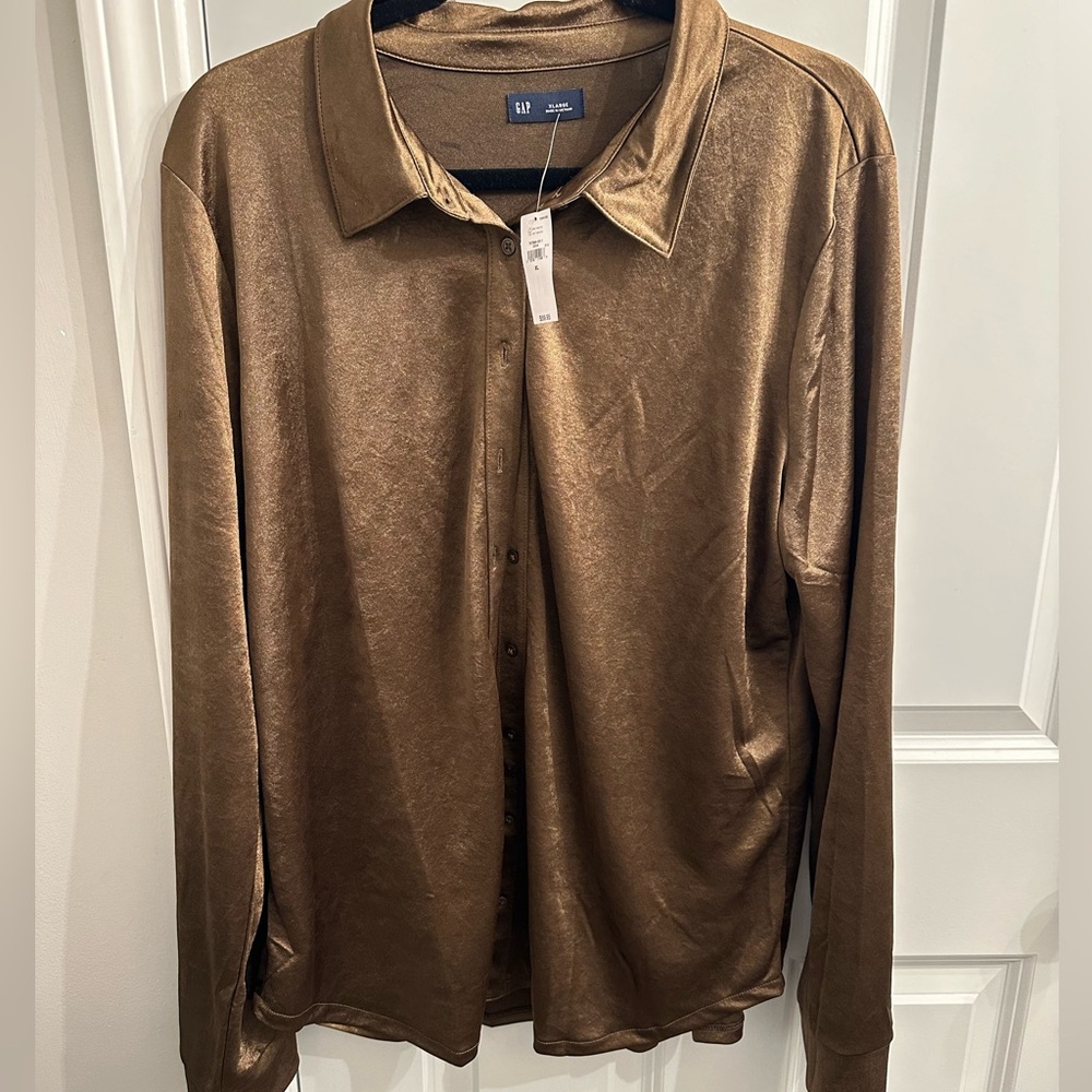 Brown satin button down from gap size xl